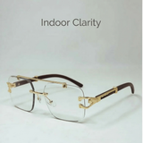 Trend Verse™ Solar Cheetah Photochromic Glasses 🐆 | Luxury Rimless Transition Sunglasses | Sculpted Gold Hinge ☀️🕶️