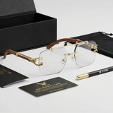 Trend Verse™ Solar Cheetah Photochromic Glasses 🐆 | Luxury Rimless Transition Sunglasses | Sculpted Gold Hinge ☀️🕶️