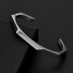 2 Piece Stainless Steel Hexagon Cuff Bangle