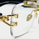 Trend Verse™ Solar Cheetah Photochromic Glasses 🐆 | Luxury Rimless Transition Sunglasses | Sculpted Gold Hinge ☀️🕶️