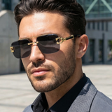 Trend Verse™ Solar Cheetah Photochromic Glasses 🐆 | Luxury Rimless Transition Sunglasses | Sculpted Gold Hinge ☀️🕶️